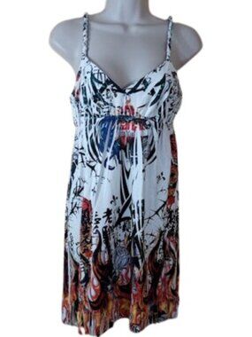 Vintage Y2K S Twelve Womens Empire Tattoo Art MIni Dress Soft Brushed Fringed S